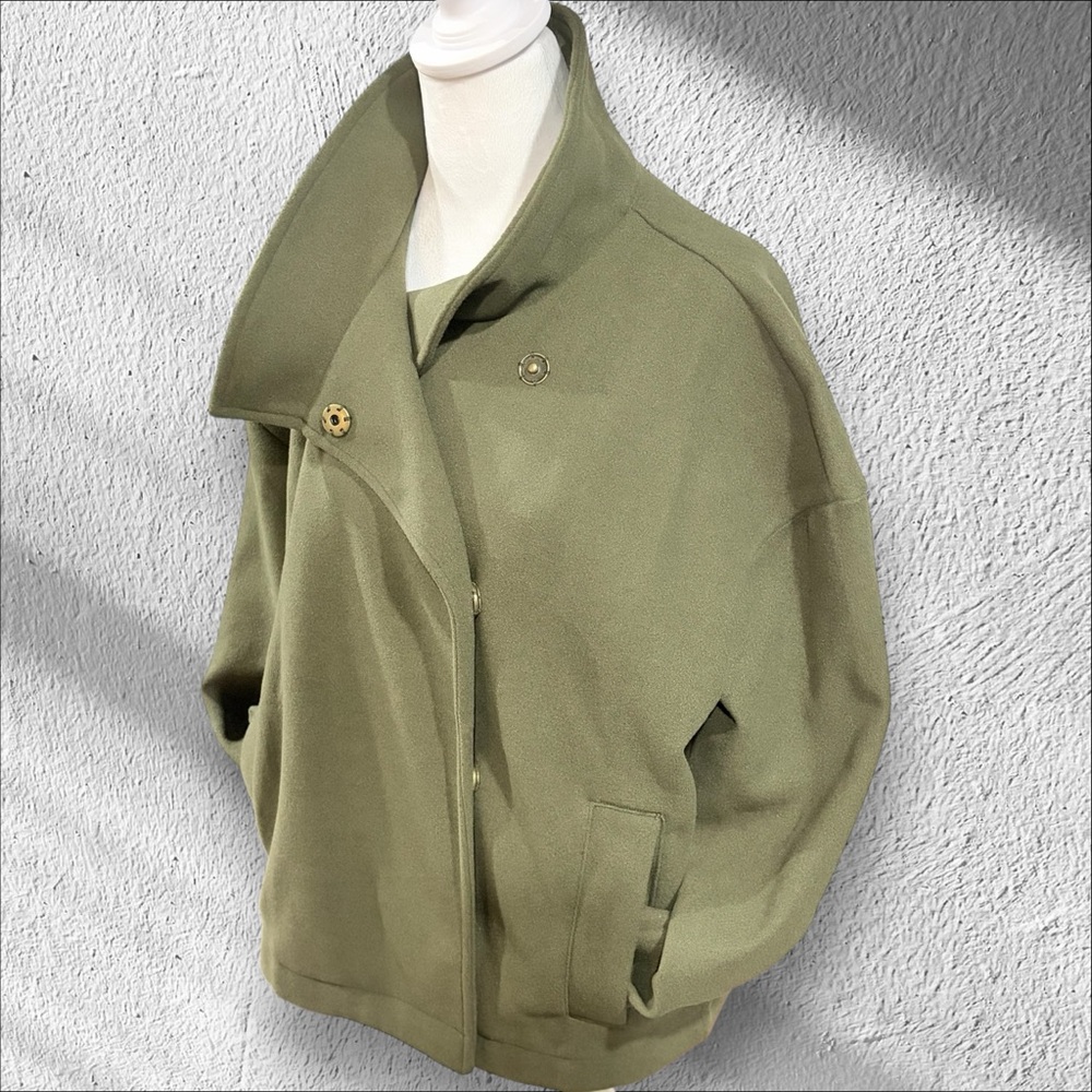 Banana Republic Melton Moto Jacket Camo‎ Green Women’s M Oversized Funnel Neck - Picture 4 of 11